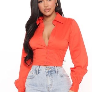 Orange Fashion Nova Crop Button Up